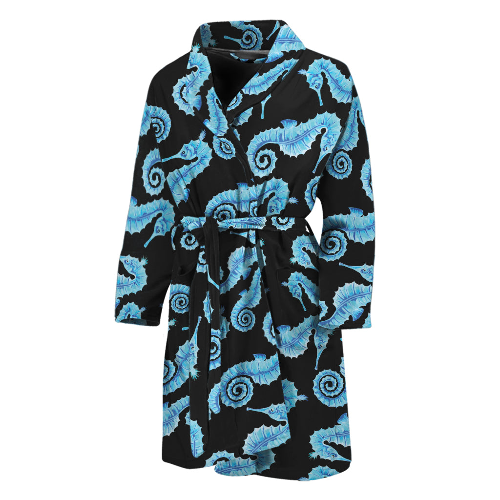 Watercolor Seahorse Pattern Print Men's Bathrobe