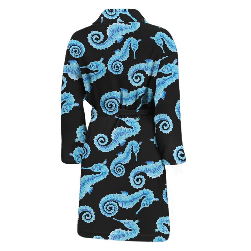 Watercolor Seahorse Pattern Print Men's Bathrobe