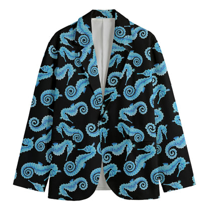 Watercolor Seahorse Pattern Print Men's Blazer