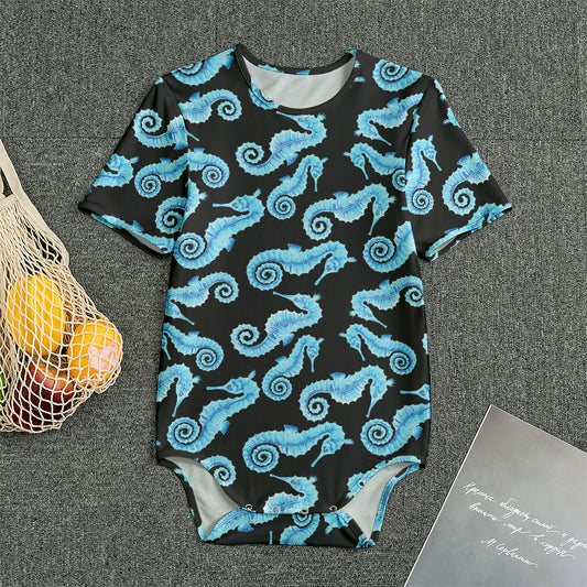 Watercolor Seahorse Pattern Print Men's Bodysuit
