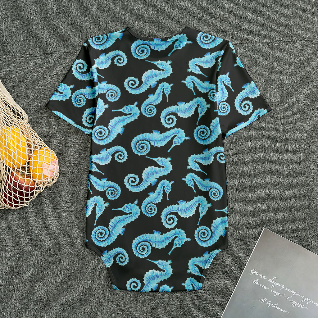 Watercolor Seahorse Pattern Print Men's Bodysuit