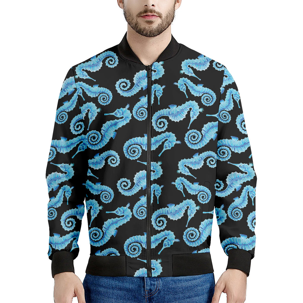 Watercolor Seahorse Pattern Print Men's Bomber Jacket