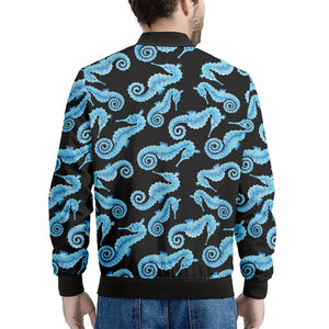 Watercolor Seahorse Pattern Print Men's Bomber Jacket