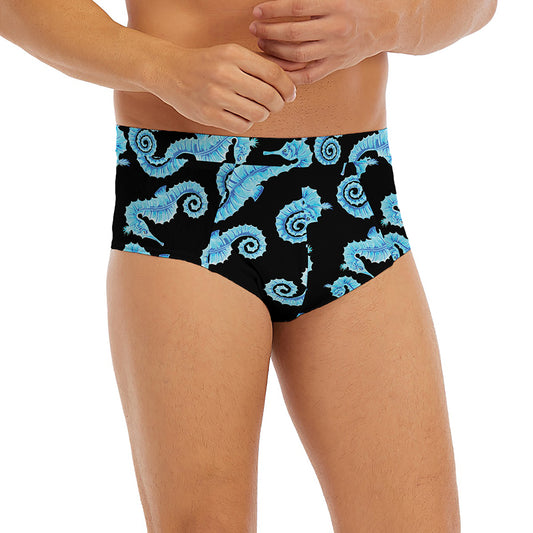 Watercolor Seahorse Pattern Print Men's Briefs