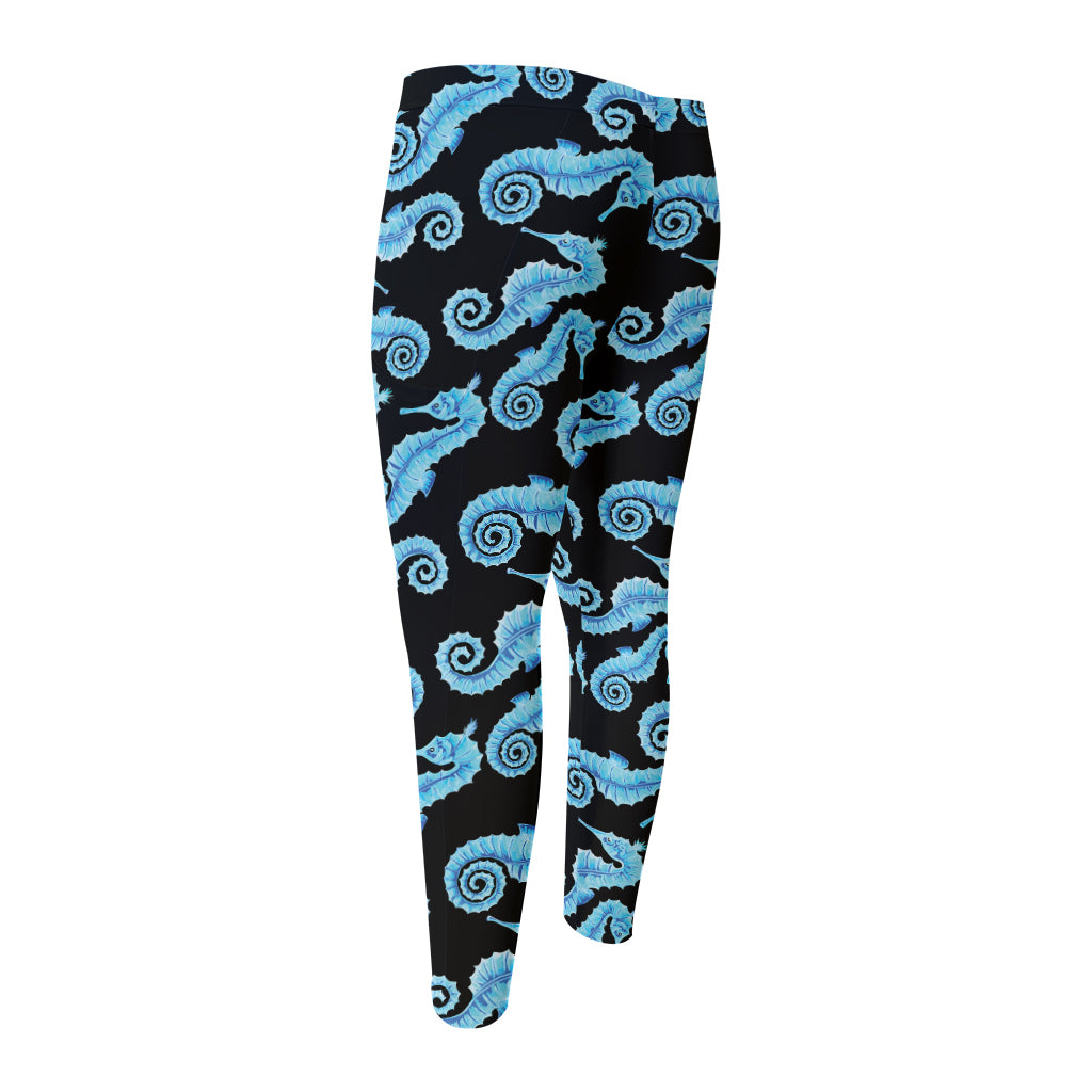 Watercolor Seahorse Pattern Print Men's Compression Pants