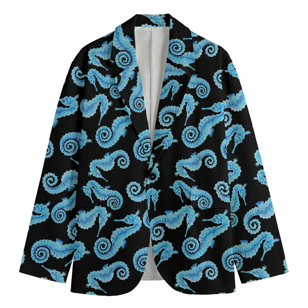 Watercolor Seahorse Pattern Print Men's Cotton Blazer