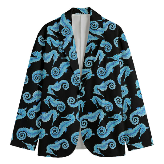 Watercolor Seahorse Pattern Print Men's Cotton Blazer
