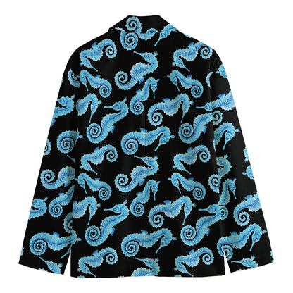 Watercolor Seahorse Pattern Print Men's Cotton Blazer