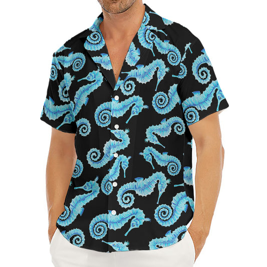 Watercolor Seahorse Pattern Print Men's Deep V-Neck Shirt