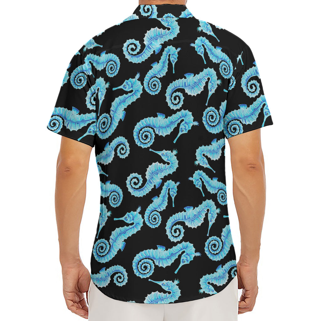 Watercolor Seahorse Pattern Print Men's Deep V-Neck Shirt