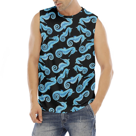 Watercolor Seahorse Pattern Print Men's Fitness Tank Top