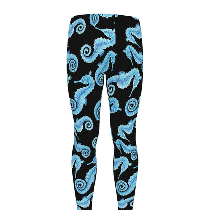 Watercolor Seahorse Pattern Print Men's leggings