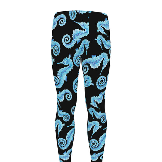 Watercolor Seahorse Pattern Print Men's leggings