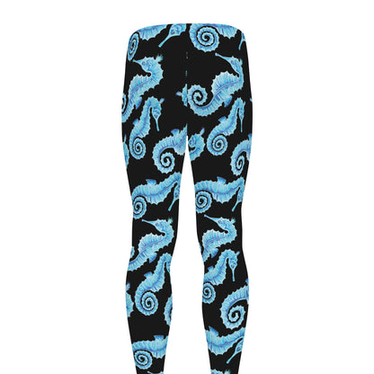 Watercolor Seahorse Pattern Print Men's leggings