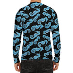 Watercolor Seahorse Pattern Print Men's Long Sleeve Rash Guard