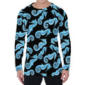 Watercolor Seahorse Pattern Print Men's Long Sleeve T-Shirt