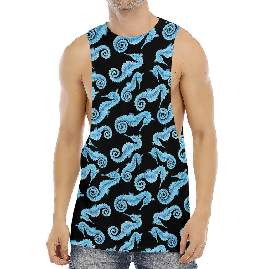 Watercolor Seahorse Pattern Print Men's Muscle Tank Top