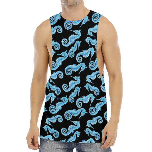Watercolor Seahorse Pattern Print Men's Muscle Tank Top
