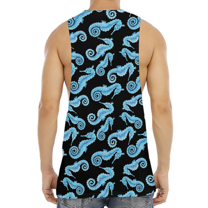 Watercolor Seahorse Pattern Print Men's Muscle Tank Top