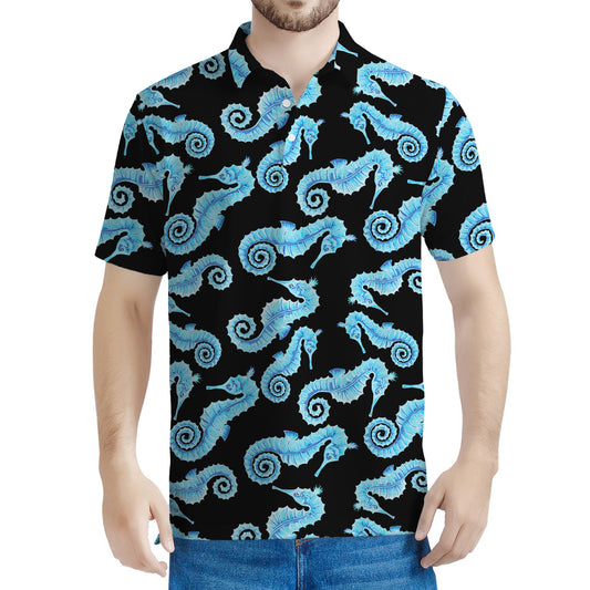 Watercolor Seahorse Pattern Print Men's Polo Shirt