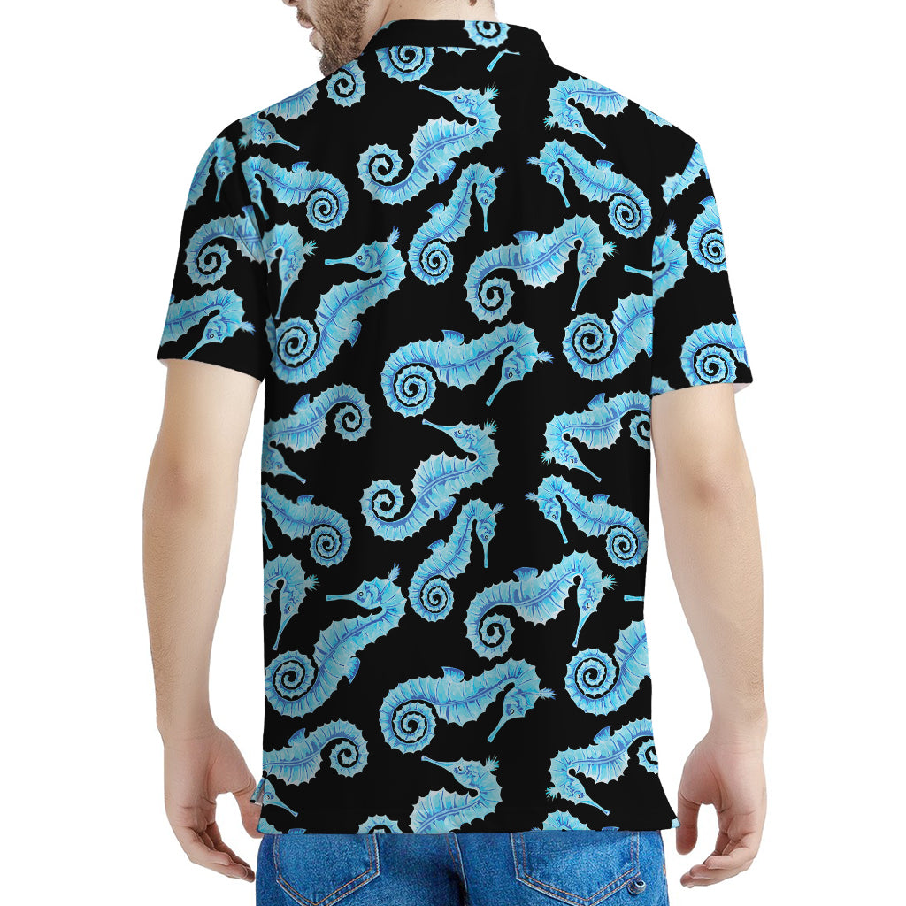 Watercolor Seahorse Pattern Print Men's Polo Shirt
