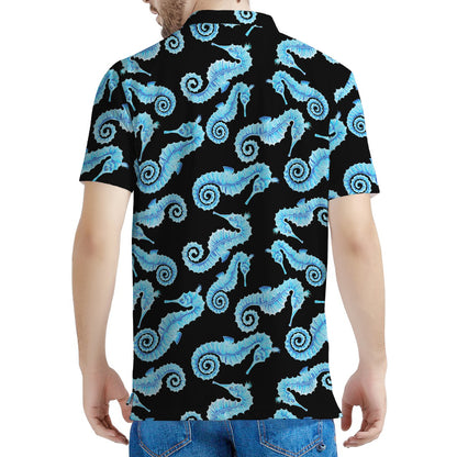 Watercolor Seahorse Pattern Print Men's Polo Shirt