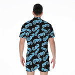 Watercolor Seahorse Pattern Print Men's Rompers