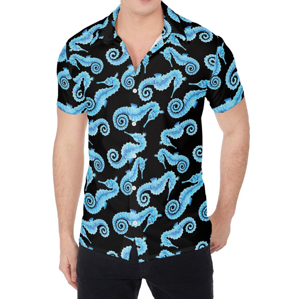 Watercolor Seahorse Pattern Print Men's Shirt