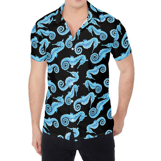 Watercolor Seahorse Pattern Print Men's Shirt