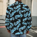 Watercolor Seahorse Pattern Print Men's Shirt Jacket