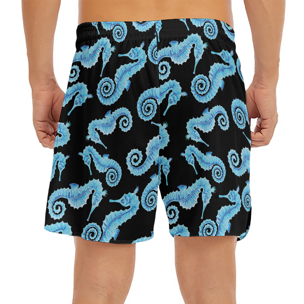 Watercolor Seahorse Pattern Print Men's Split Running Shorts