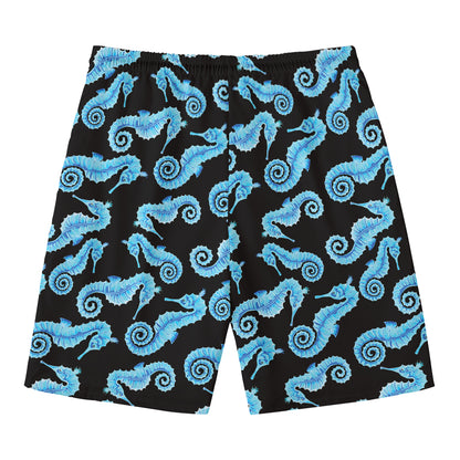 Watercolor Seahorse Pattern Print Men's Swim Trunks
