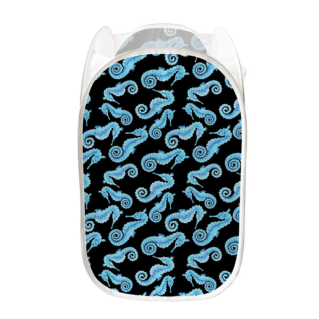 Watercolor Seahorse Pattern Print Mesh Laundry Hamper