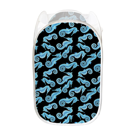 Watercolor Seahorse Pattern Print Mesh Laundry Hamper