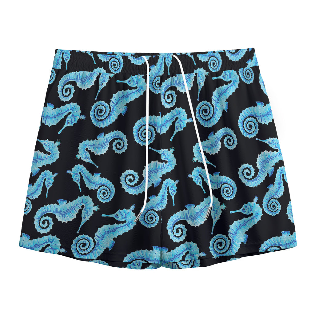 Watercolor Seahorse Pattern Print Mesh Shorts