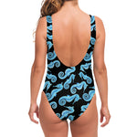 Watercolor Seahorse Pattern Print One Piece Swimsuit