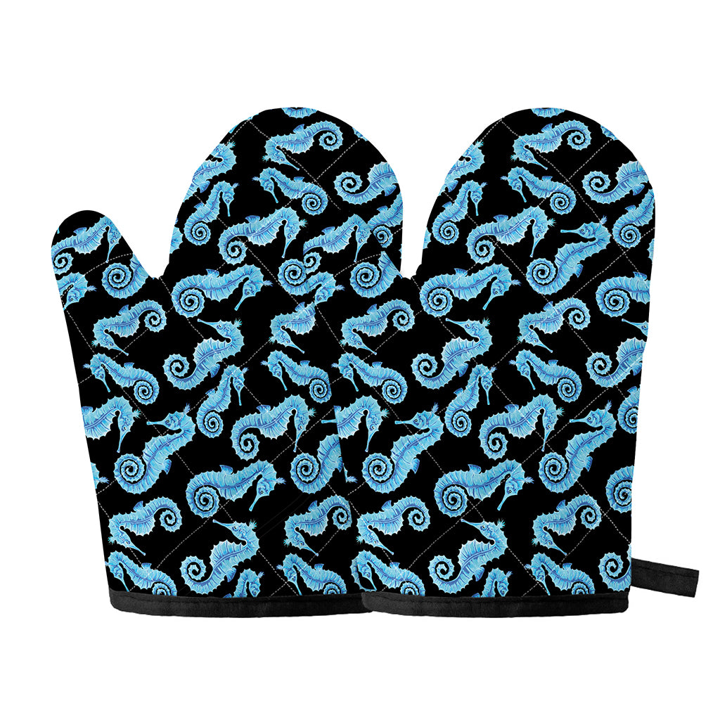 Watercolor Seahorse Pattern Print Oven Mitts