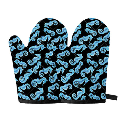 Watercolor Seahorse Pattern Print Oven Mitts