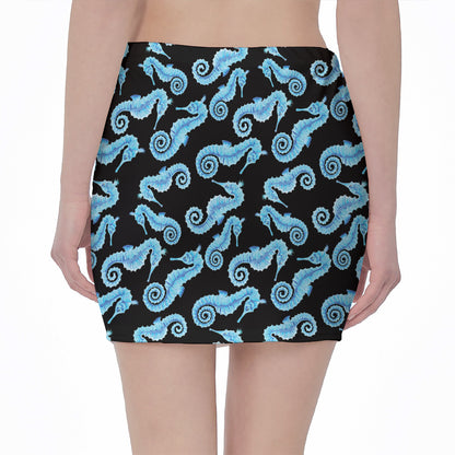 Watercolor Seahorse Pattern Print Pencil Mini Skirt