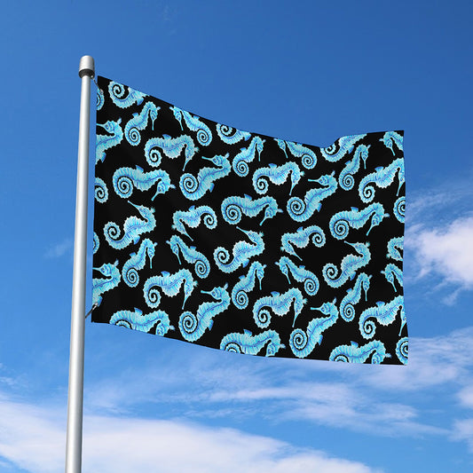 Watercolor Seahorse Pattern Print Polyester Flag