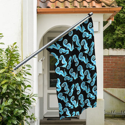 Watercolor Seahorse Pattern Print Polyester Flag