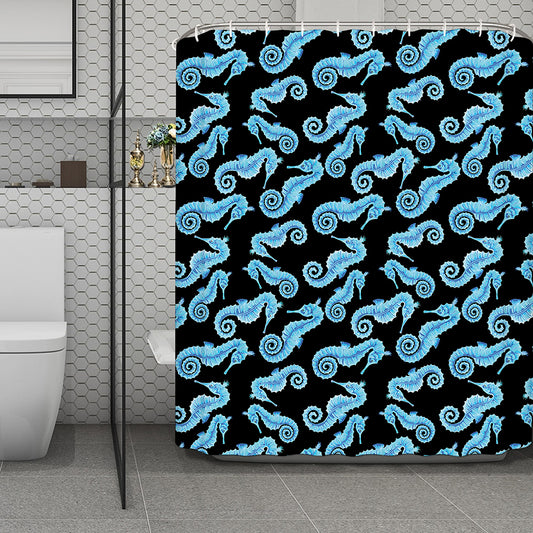 Watercolor Seahorse Pattern Print Polyester Shower Curtain