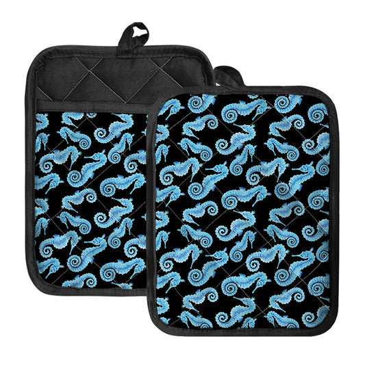 Watercolor Seahorse Pattern Print Pot Holders With Pocket