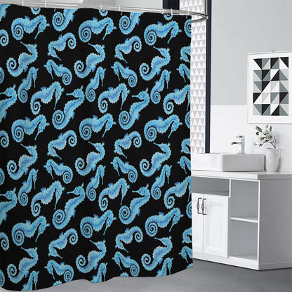 Watercolor Seahorse Pattern Print Premium Shower Curtain
