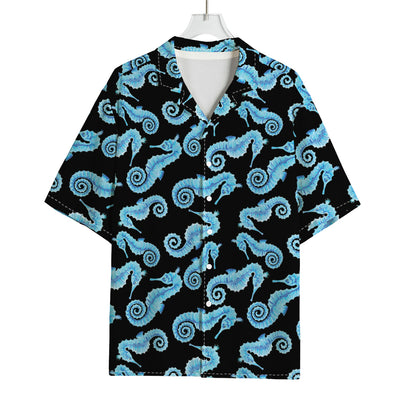 Watercolor Seahorse Pattern Print Rayon Hawaiian Shirt