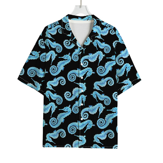 Watercolor Seahorse Pattern Print Rayon Hawaiian Shirt