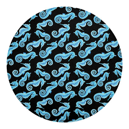 Watercolor Seahorse Pattern Print Round Blanket