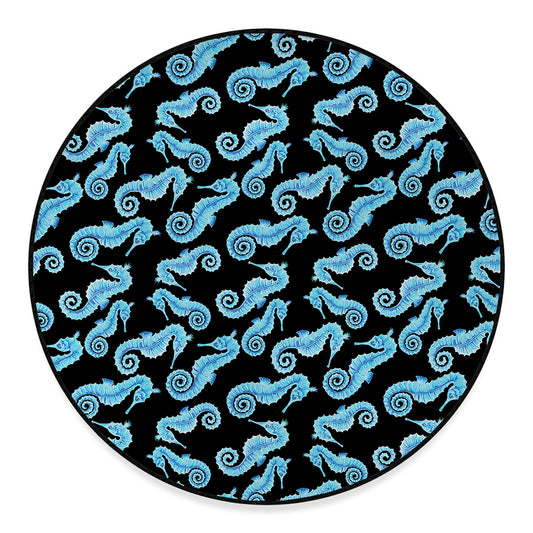 Watercolor Seahorse Pattern Print Round Floor Mat
