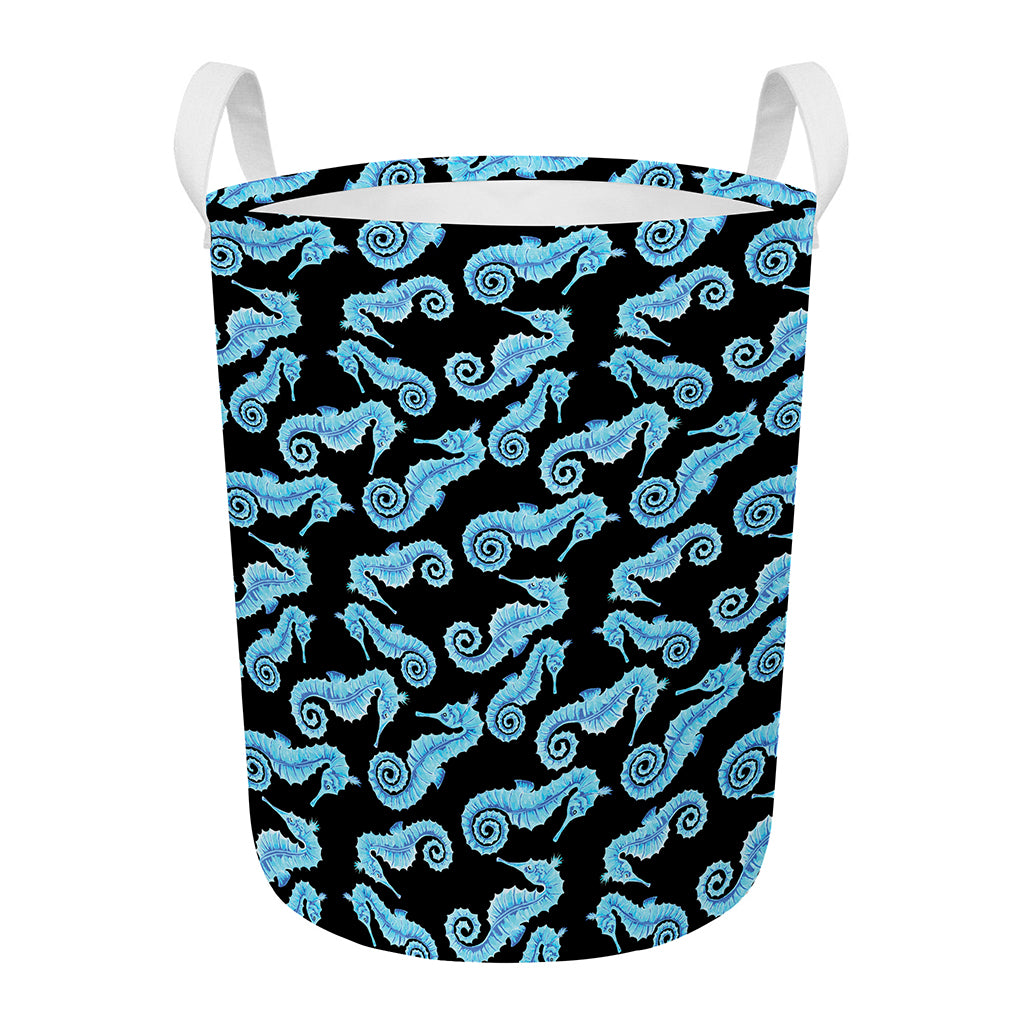 Watercolor Seahorse Pattern Print Round Laundry Basket