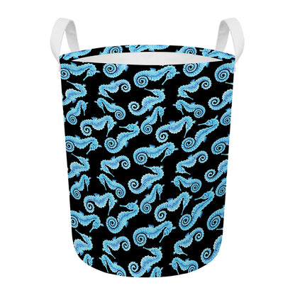 Watercolor Seahorse Pattern Print Round Laundry Basket
